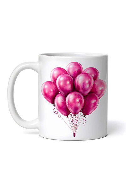 OEM Εξατομικευμένη Λευκή Κούπα, Ροζ Μπαλόνια Festa, Inovatix®. 330ml