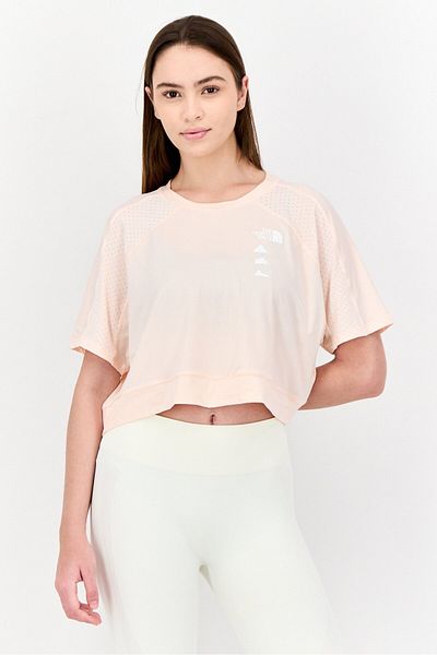 THE NORTH FACE Women Sportswear Fit Short Sleeve Outdoor Glacier Crop Top, Blush Pink