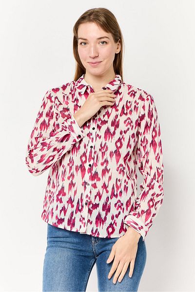 Scotch & Soda Women Pointed Collar Animal Print Long Sleeve Shirt, Multicolor