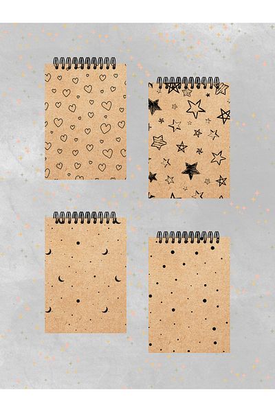 Ez&Tu Stıcker 4-Piece Notebook Set 10 X 13.5 cm Checkered Notebook Kraft Cover Spiral Notebook Notebook