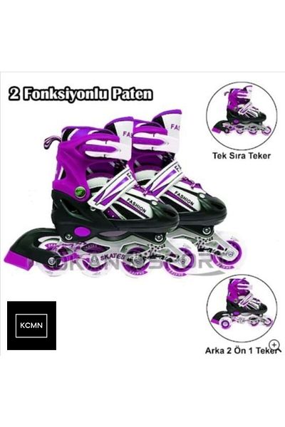 KCMN Avessa Lighted Wheel Double Row Adjustable Roller Skates (Roller Apparatuses Available Inside) Purple