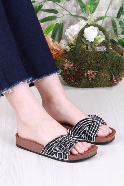 fort 02003 Pienn Anatomical Flexible Comfortable Stone Beaded Single Buckle Women's Slippers