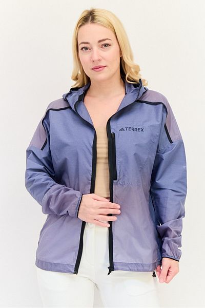 adidas Women Sportswear Fit Long Sleeves Outdoor Windbreaker Jacket, Blue