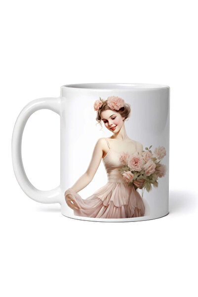 INOVATIX Personalized White Mug, Vintage Ballerina With Roses, Inovatix®. 330ml