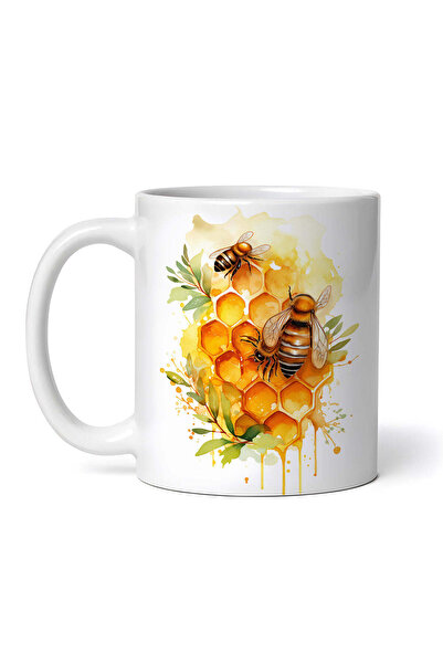 OEM Cană albă personalizată, albine pe fagure, Inovatix®. 330 ml