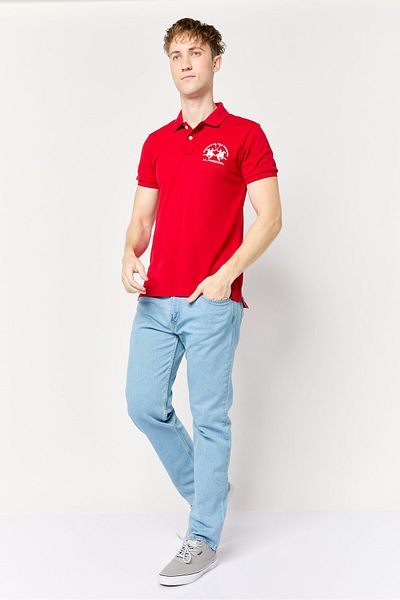 La Martina Men Regular Fit Embroidered Logo Short Sleeves Polo Shirt, Red