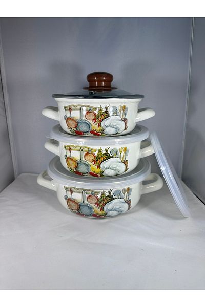 EmayeBurada Flame Enamel Cook and Hide Pot Set 9 Pieces
