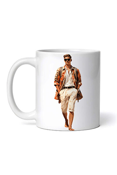 OEM Cană albă personalizată, Bărbat cu pantaloni scurți bej și jachetă floral...