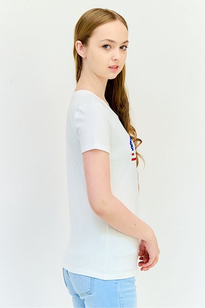 GAP Women Round Neck Short Sleeves Brand Logo T-shirt, White