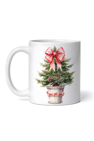 OEM Cană albă personalizată, Brad de Crăciun cu fundă roșie, Inovatix®. 330 ml