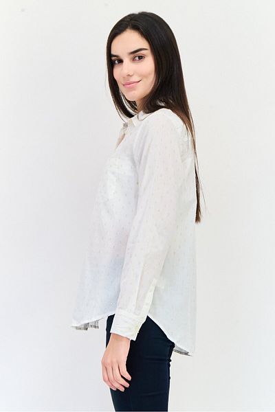 GAP Women Spread Collar Long Sleeve Metallic Shirt, White
