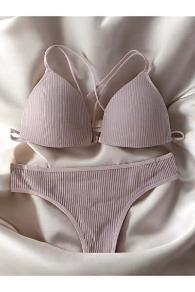 LİBELLA İÇ GİYİM Γυναικείο σετ σουτιέν 2 τεμαχίων με λεπτομέρεια με σχοινί βιζόν - Σετ κομψά εσώρουχα 2 τεμαχίων