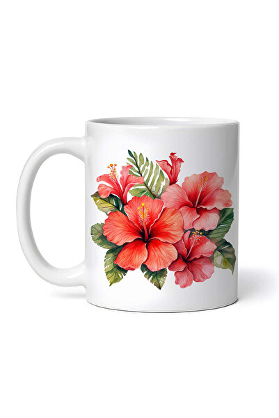 OEM Cană albă personalizată, aranjament floral cu hibiscus, Inovatix®. 330 ml