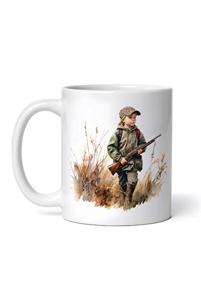 OEM Cană albă personalizată, Băiat cu g*n la vânătoare, INOVATIX®. 330ml