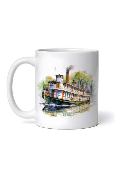 OEM Εξατομικευμένη Λευκή Κούπα, Λευκό και Πράσινο Ποταμόπλοιο, Inovatix®. 330ml