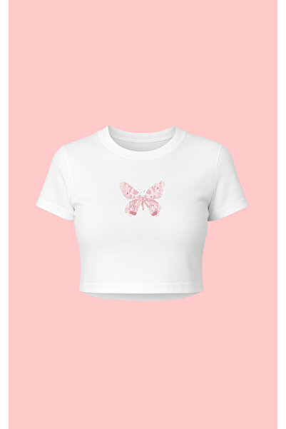 Altair Tr White Pink Butterfly Coquette Printed Pinterest Crop Tshirt Cotton