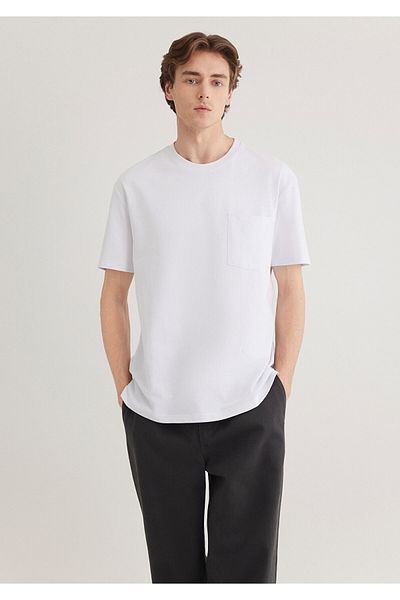 Mavi Weißes Basic-T-Shirt mit Taschendetail, lockere Passform / lockere, entspannte Passform 066248 -620