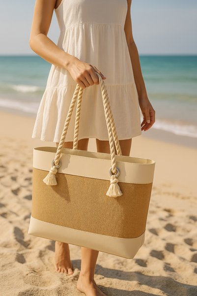limocca home textile Jute Decorative 2-Color Beach Bag Bohemian Style Bag, Women's Bag