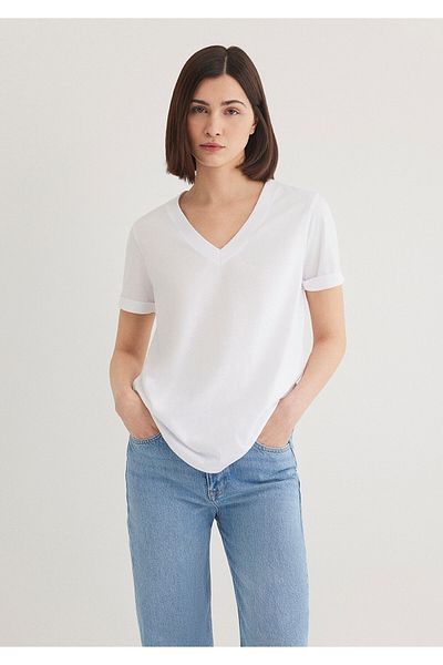 Mavi Weißes Basic-T-Shirt mit V-Ausschnitt, lockere Passform / lockere, entspannte Passform 166248 -620