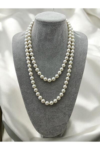 FUYA JEWELLERY Dolamalı Düğüm Detaylı İnci Kolye 120 CM 10 MM
