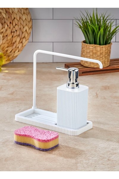 Generic Brand Light Cream Cloth Hanger Plastic Detergent Dispenser with Sponge Container - Liquid Soap Dispenser Kitchen Sink Set