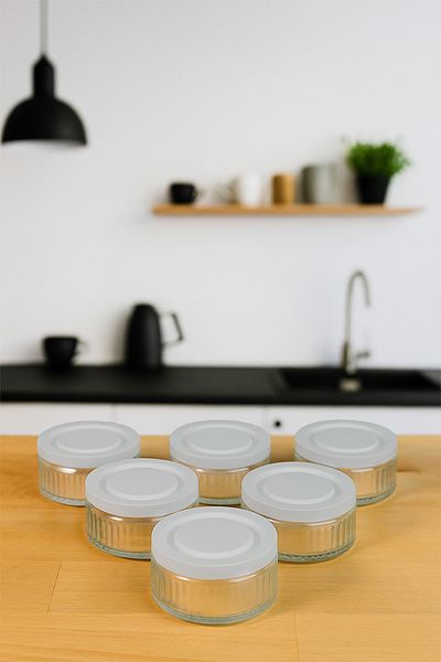 ZURİ DESİGN Set of 6 Airtight Glass Bowls - 140 Cc |   Off-White Lid, Leakproof Storage Container Multi-Purpose
