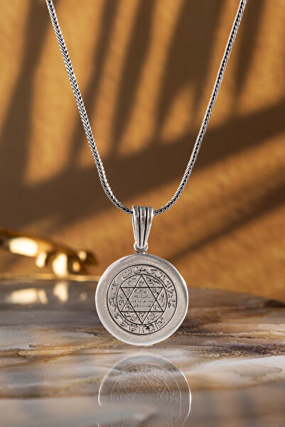 Zefir Davut Yıldızı Mühr-ü Süleyman İşlemeli Gümüş Kolye