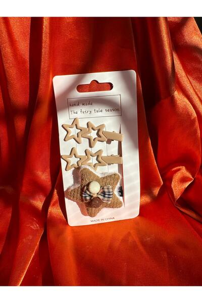 ŞİMŞEK BİJUTERİ Cute Star Figure Bow and Pompom Detail 3-Piece Buckle Set