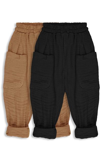 Catz Kids Pack of 2 Boyfriend Muslin Pants (Black and Brown)