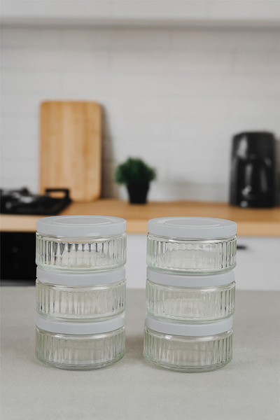 ZURİ DESİGN Set of 6 Airtight Glass Bowls - 140 Cc |   Off-White Lid, Leakproof Storage Container Multi-Purpose