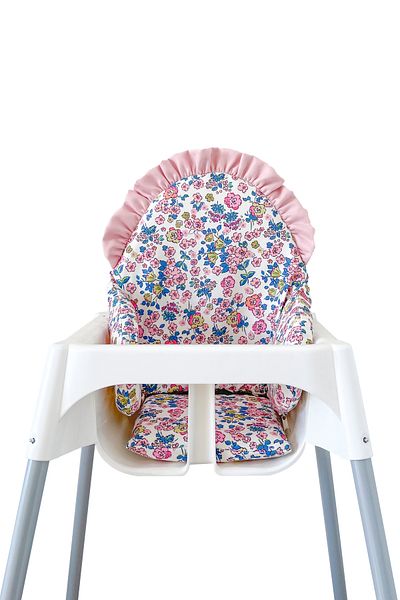 Piamom Βολάν Floral Pink Blue Μαξιλάρι Καρεκλιού μωρού Vintage, Σκανδιναβικό, Μποέμ