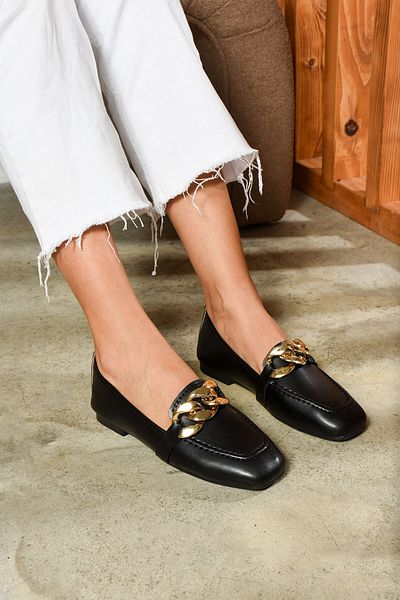MUFUMA Women's Black Ring Buckle Ballerinas