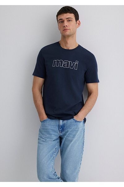 Mavi Emblémával nyomtatott sötétkék póló Slim Fit / Slim Fit 065781-28417