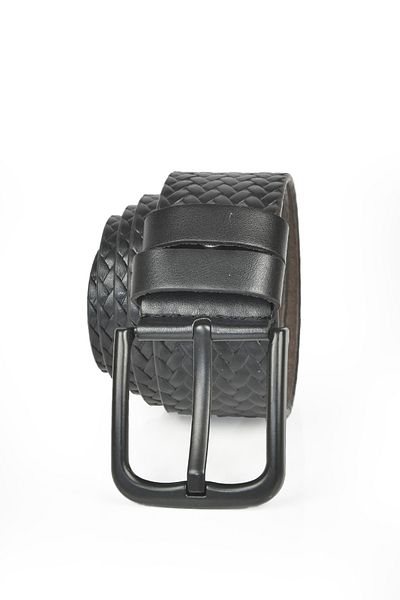 DeepSEA Men's Black 4.5 cm Knitted Patterned Sports Faux Leather Jeans Belt 2402625