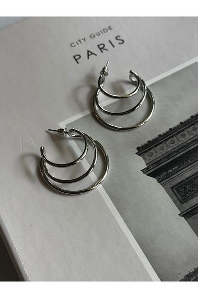 shop 3Pcs Look Thin Hoop Earrings - Silver (3.5 cm)