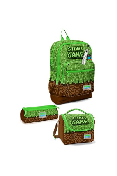 Coral High Patterned School Bag Nutrition Pen Holder Set of 3 23776