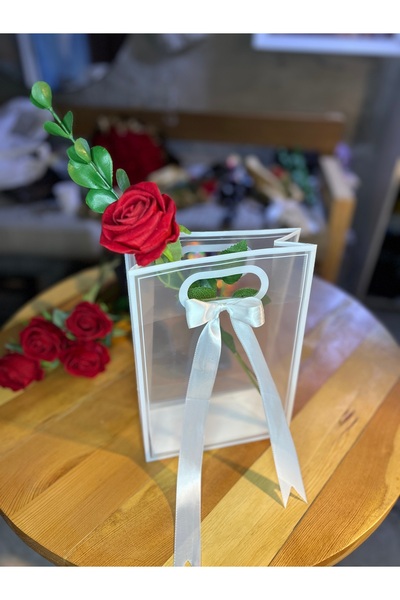 KAYAHSAP Gül Detaylı Şeffaf Hediye Çantası – Zarif Sunumlar İçin Özel Tasarım