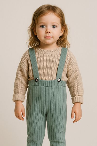 Nimini Kids Tricotaj Pulover și salopetă cu bretele Unisex Bebeluș Copil Partea de jos Set de 2 (0-6 ANI)