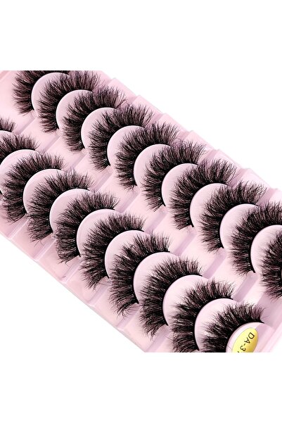 HBZGTLAD DA-31 رموش صناعية على شكل عين القطة من فرو المنك الصناعي، رموش ناعمة 8D، عبوة من 10 أزواج، طويلة بشكل مثير