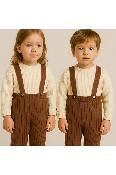 Nimini Kids Knitwear Sweater & Suspender Overalls Baby Kids Bottom Top 2 Piece Set (0-6 Years)