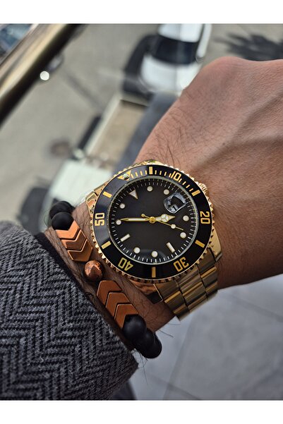 WERWOLF METAL KASA METAL KORDON, GOLD RENK, ERKEK KOL SAATİ, KİŞİYE ÖZEL ÇAKMAKLI