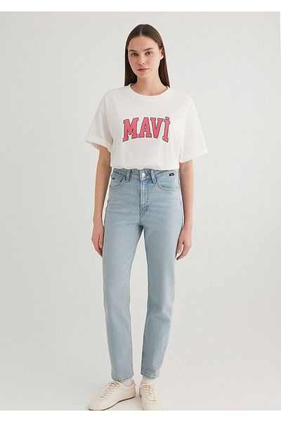 Mavi Weißes T-Shirt mit Logo-Print, Übergröße/weiter Schnitt 1600843-80194