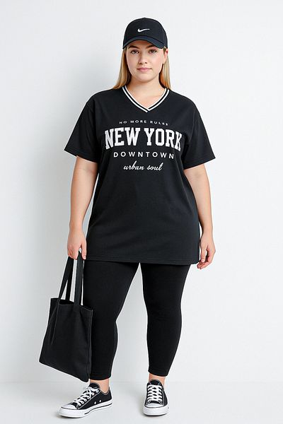 Stil Diva Tricou cu decolteu în V cu jumătate de mânecă lungă cu imprimeu în față 302504