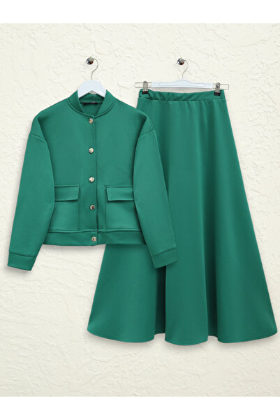 HİJABAYA طقم تنورة بأزرار معدنية بجيب مزدوج
