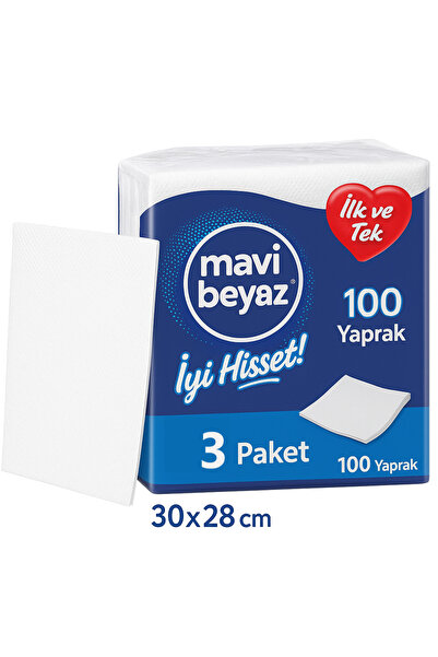 Mavi beyaz Büyük Boy Lüks Kare Servis Peçete 100 Yaprak 3 Paket UV Sterilli