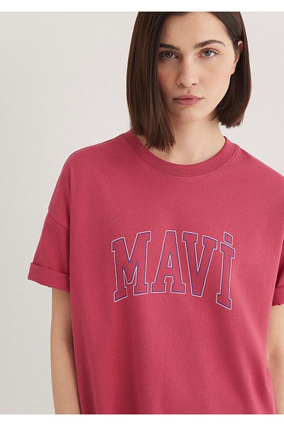 Mavi Rosafarbenes T-Shirt mit Logo-Print, reguläre Passform / normaler Schnitt 1611193-70931