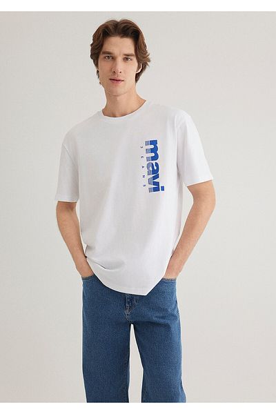 Mavi Weißes T-Shirt mit Jeans-Aufdruck - Loose Fit 0611745 -620