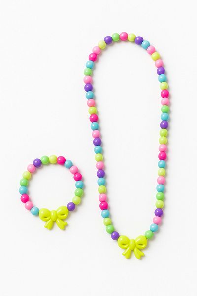 MakeWell Colorful Necklace and Bracelet Set with Bow Design