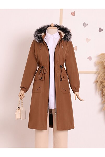 HİJABAYA Hooded Bondit Coat with Eyelets on Pockets