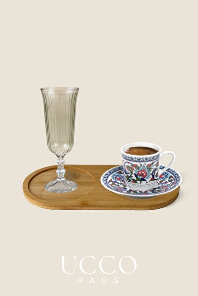 UCCO Bamboo Oil Bowl Stand – 2-Section Natural Presentation Tray |   Oil Bowl Coaster, Spice Bowl Stand, Soap Dish